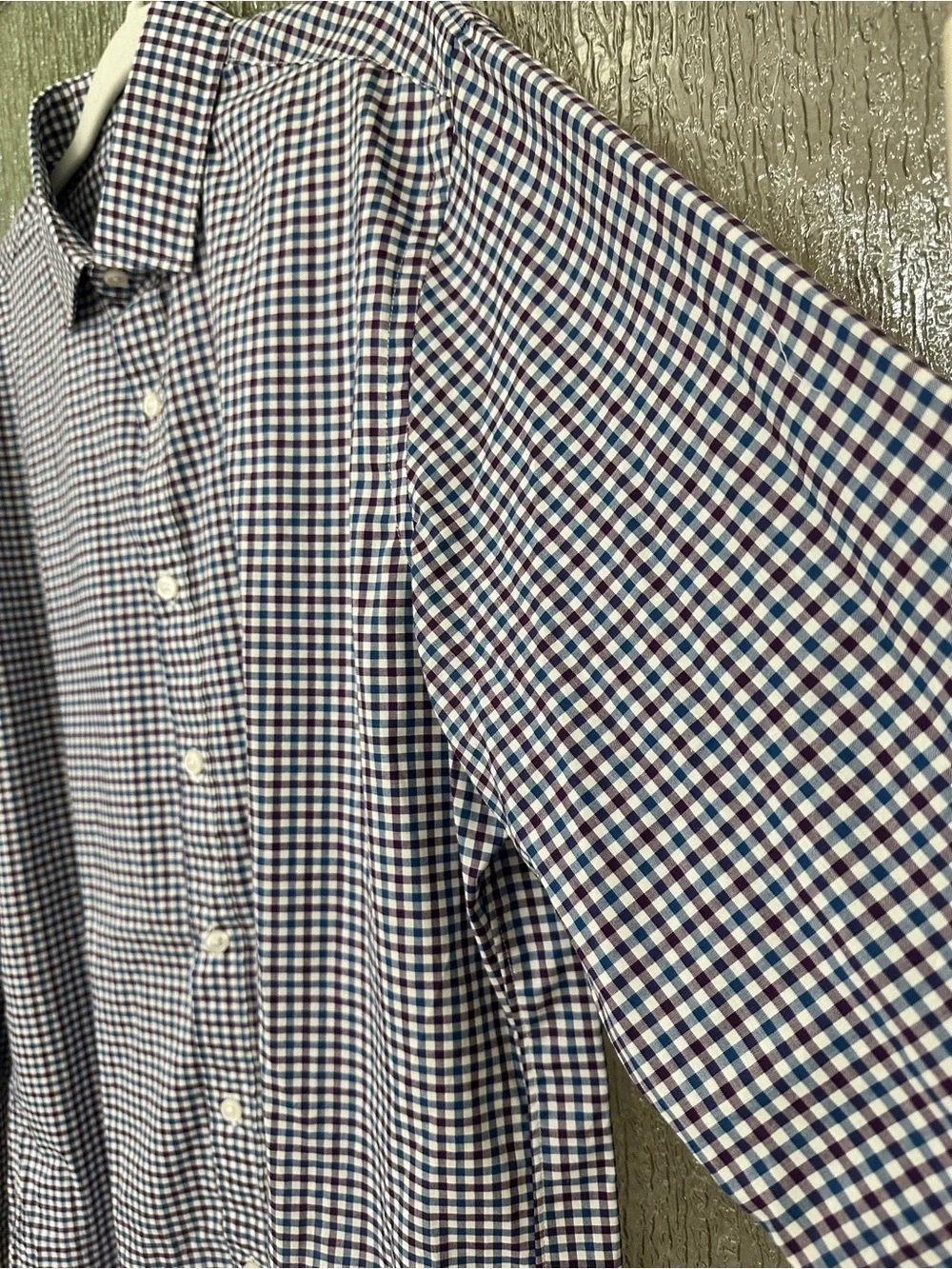 J. Crew Men's Navy Burgundy  and White Gingham Button-Down Shirt Large